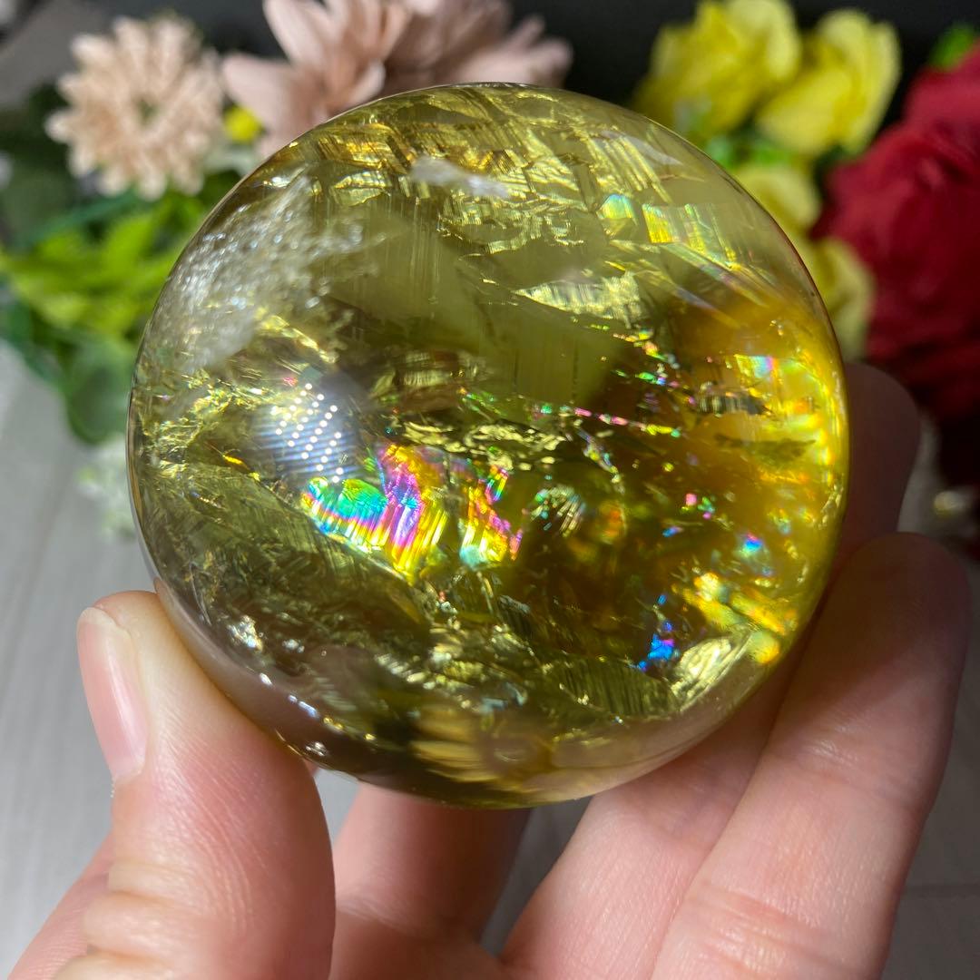 超極上 別格品 虹ギラギラ レモンクォーツ スフィア