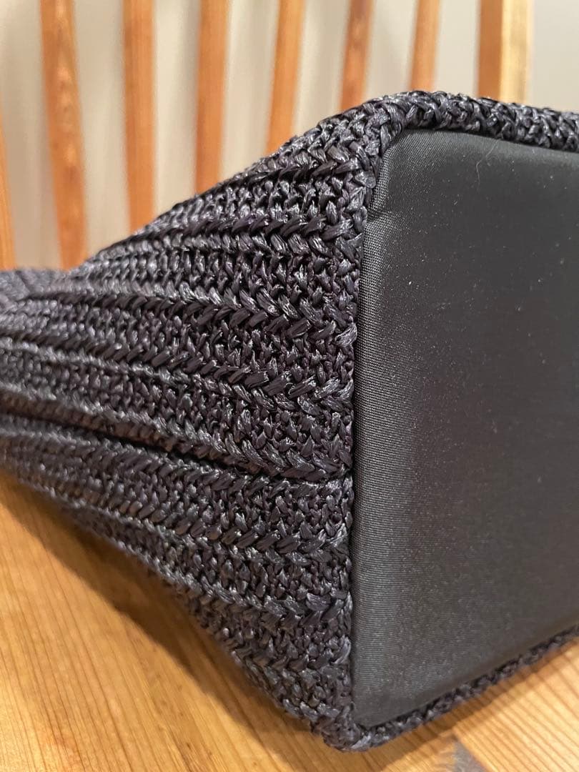 ランバンスポール保冷カートバッグ　 黒い編み込みトートバッグ　かごバッグ