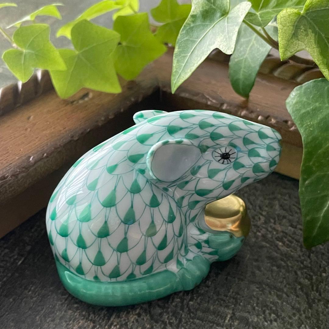 HEREND ゾディアック　十二支フィギュリン　グリーン　ネズミ