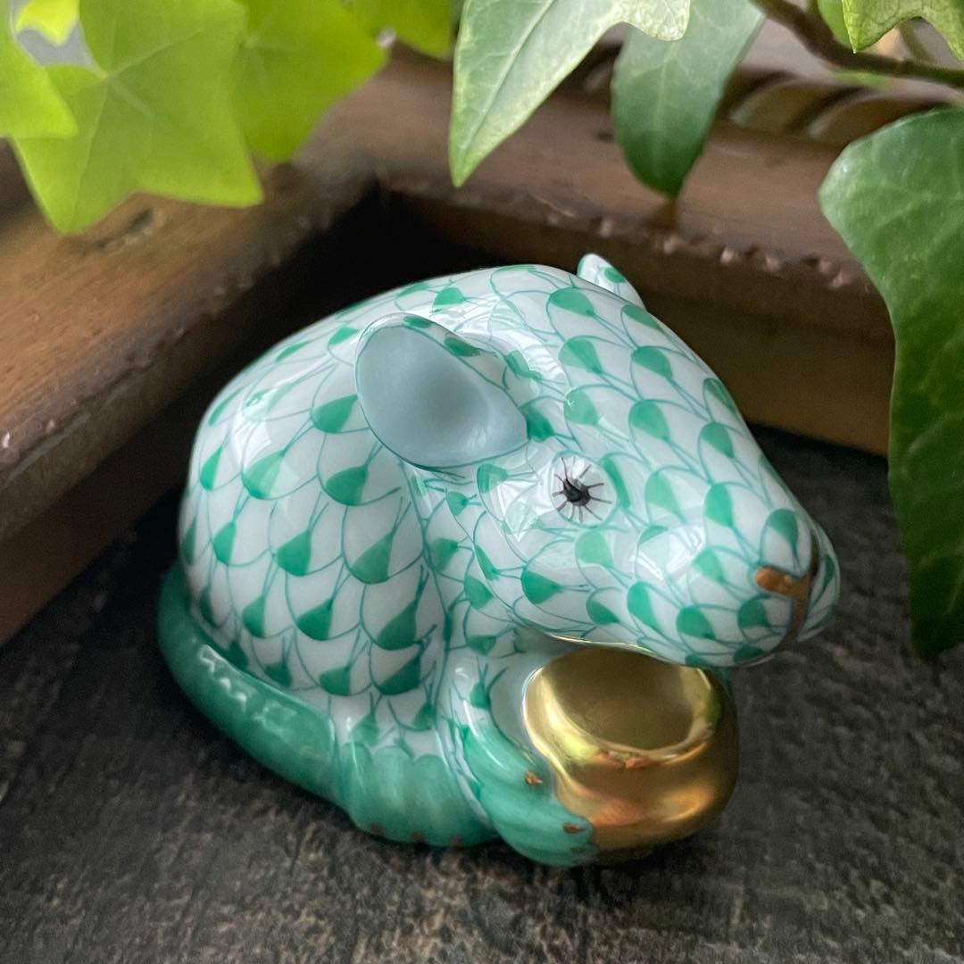 HEREND ゾディアック　十二支フィギュリン　グリーン　ネズミ