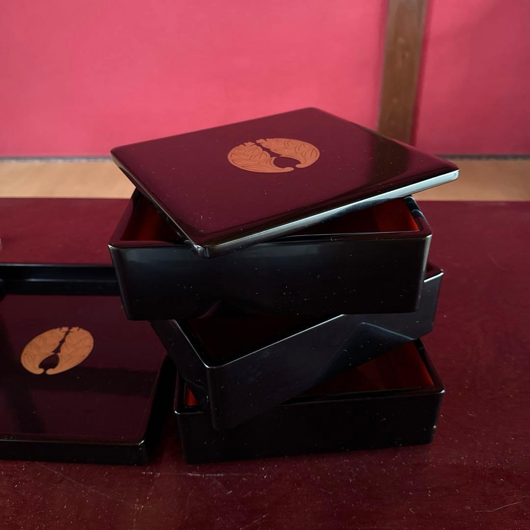 重箱　家紋入り　セット　アンティーク　お重　おせち　正月