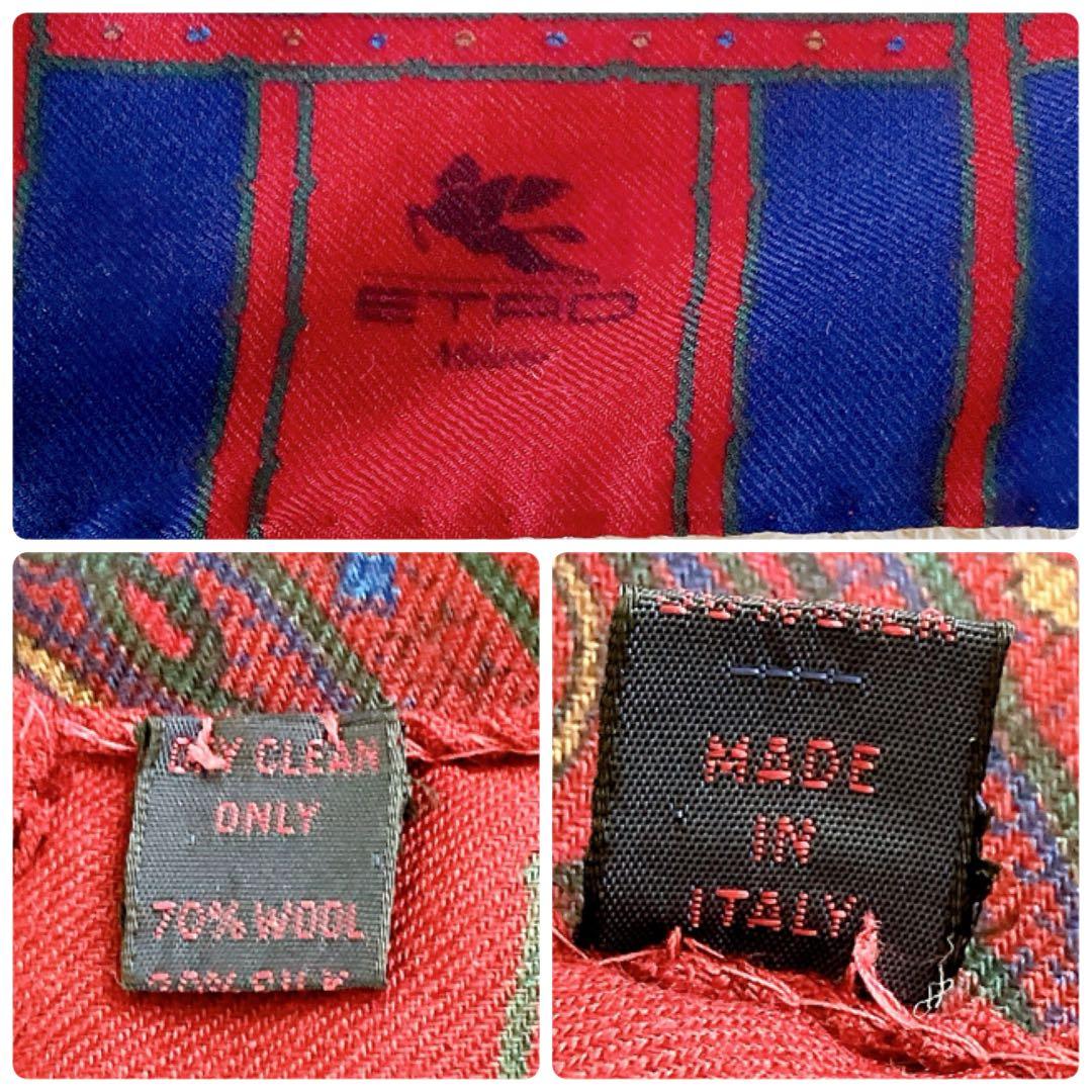 エトロ ボタニカル柄 大判ストール レッド系マルチ ウールシルク