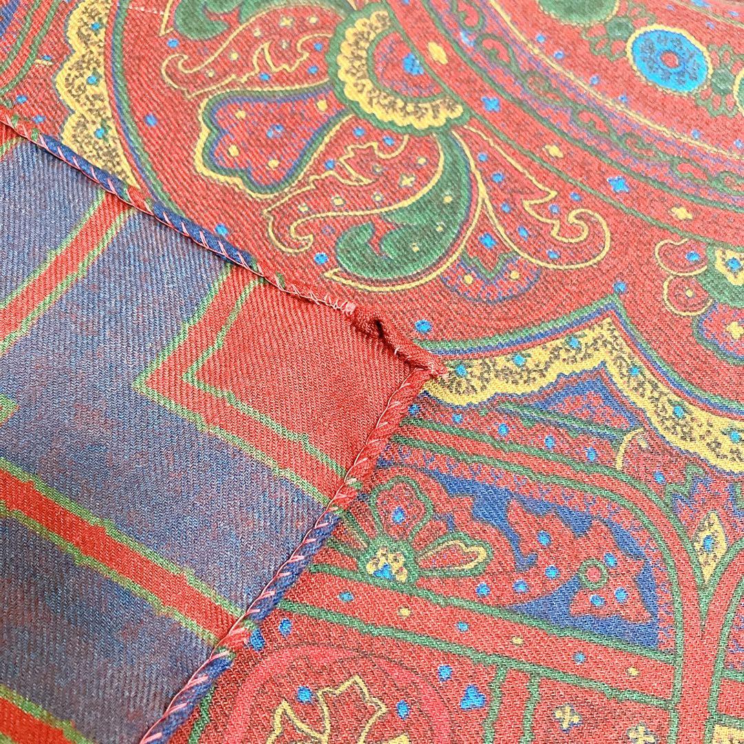 エトロ ボタニカル柄 大判ストール レッド系マルチ ウールシルク