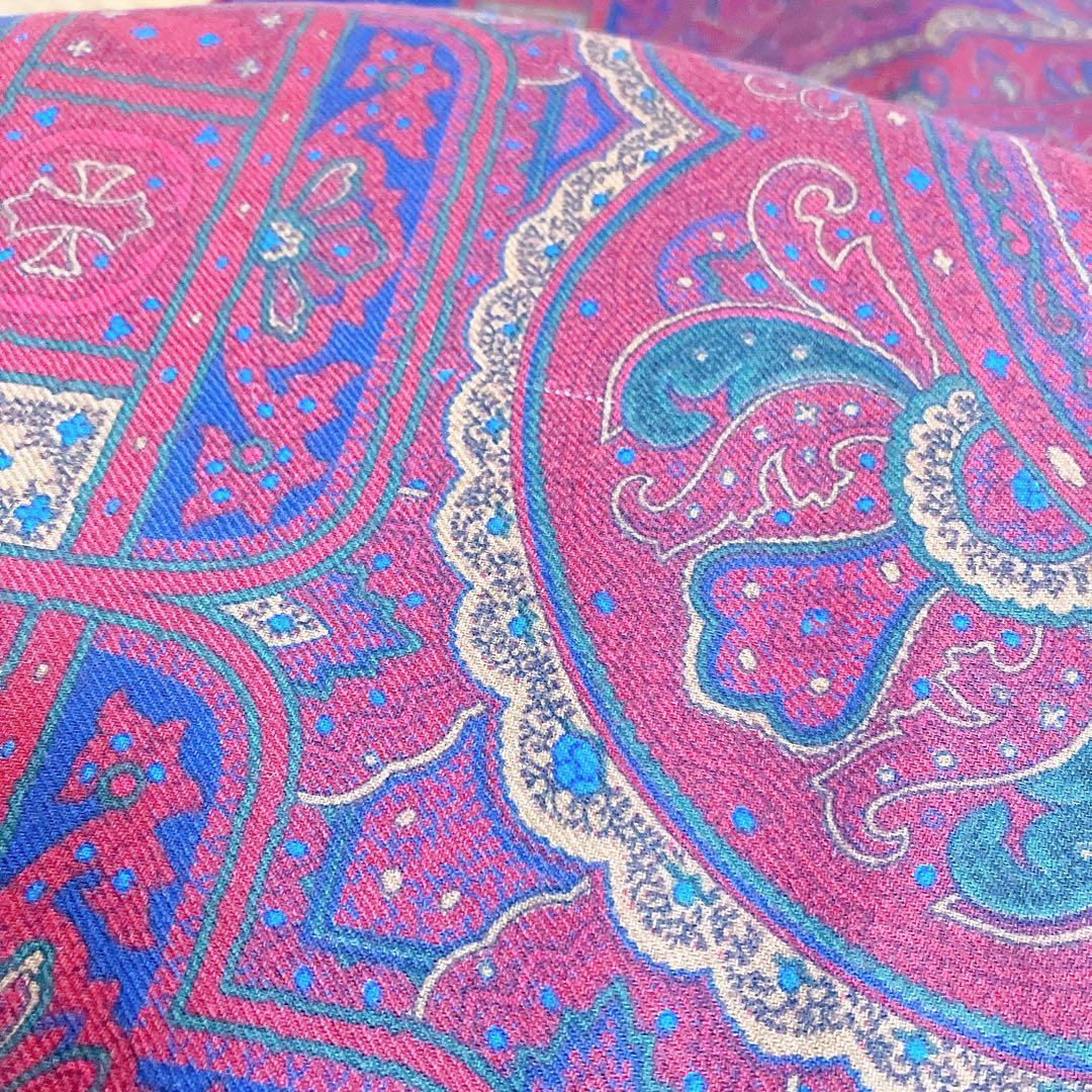 エトロ ボタニカル柄 大判ストール レッド系マルチ ウールシルク