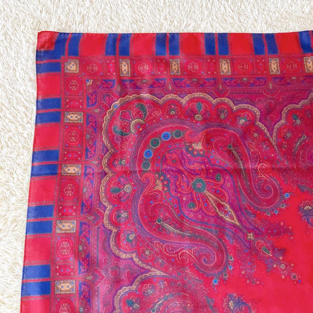 エトロ ボタニカル柄 大判ストール レッド系マルチ ウールシルク