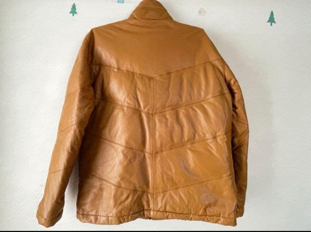 【新品同様】キャメル レザーダウンジャケット リブ袖 Lサイズ