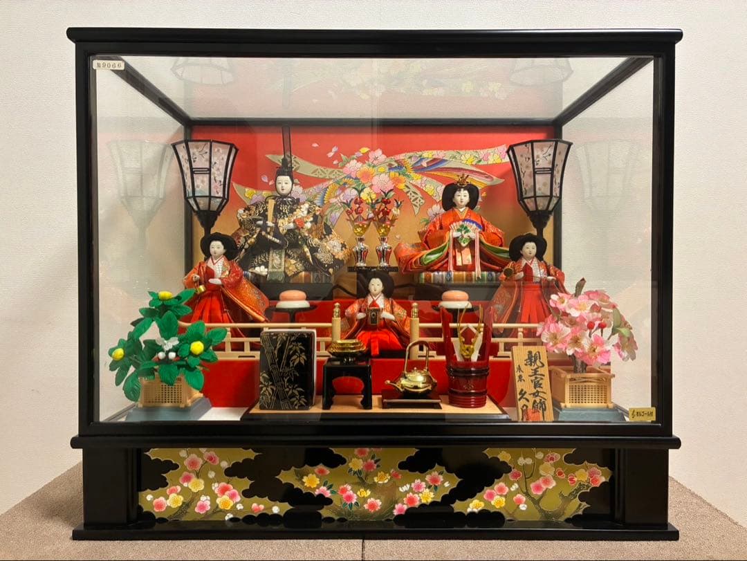 久月 ひな人形 親王飾り 三人官女 ガラスケース オルゴール 箱付き