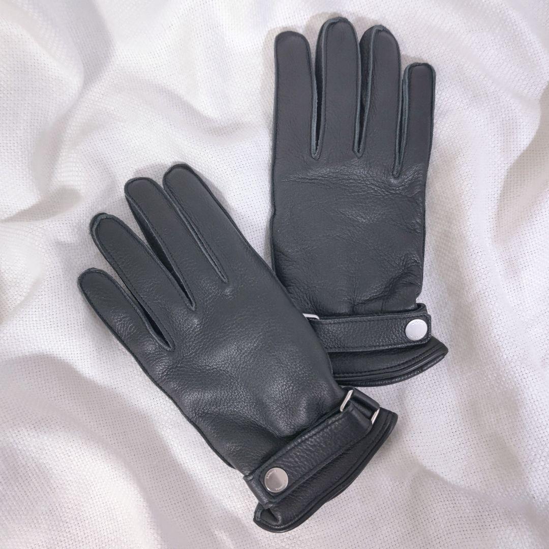 ダンヒルdunhillカシミヤライニングディアスキンレザー手袋グローブ黒ブラック