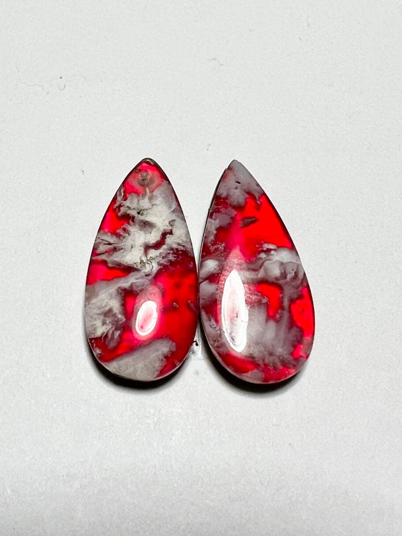 オーロラ　プルームアゲート　ダブレット　レッド　14kgfピアス