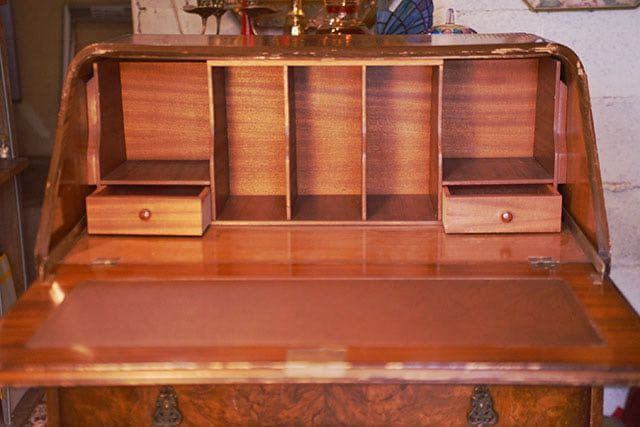 【希少英国製】 ビューロー アンティーク 輸入家具 机 ウォールナット 本皮天板