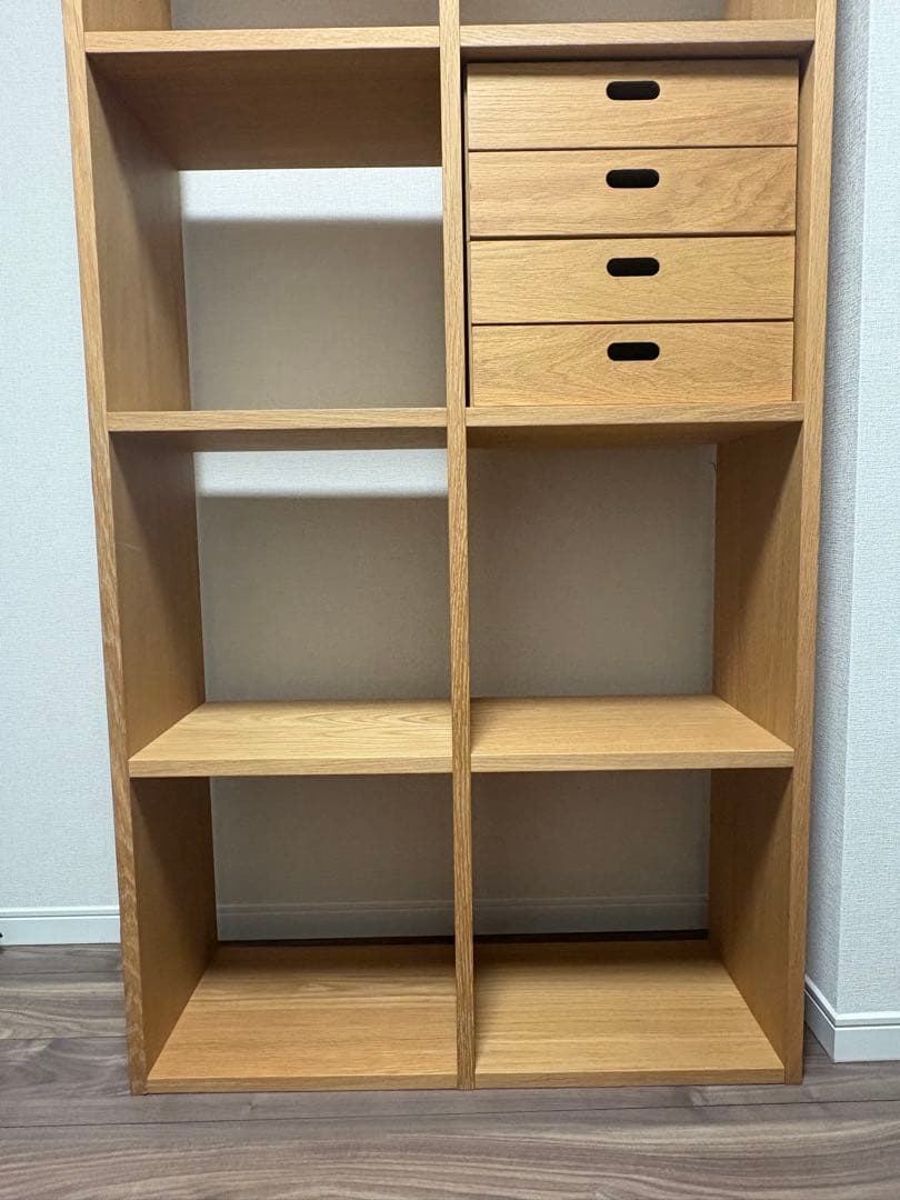 無印良品　スタッキングシェルフセット・５段×２列・オーク材　チェスト付き