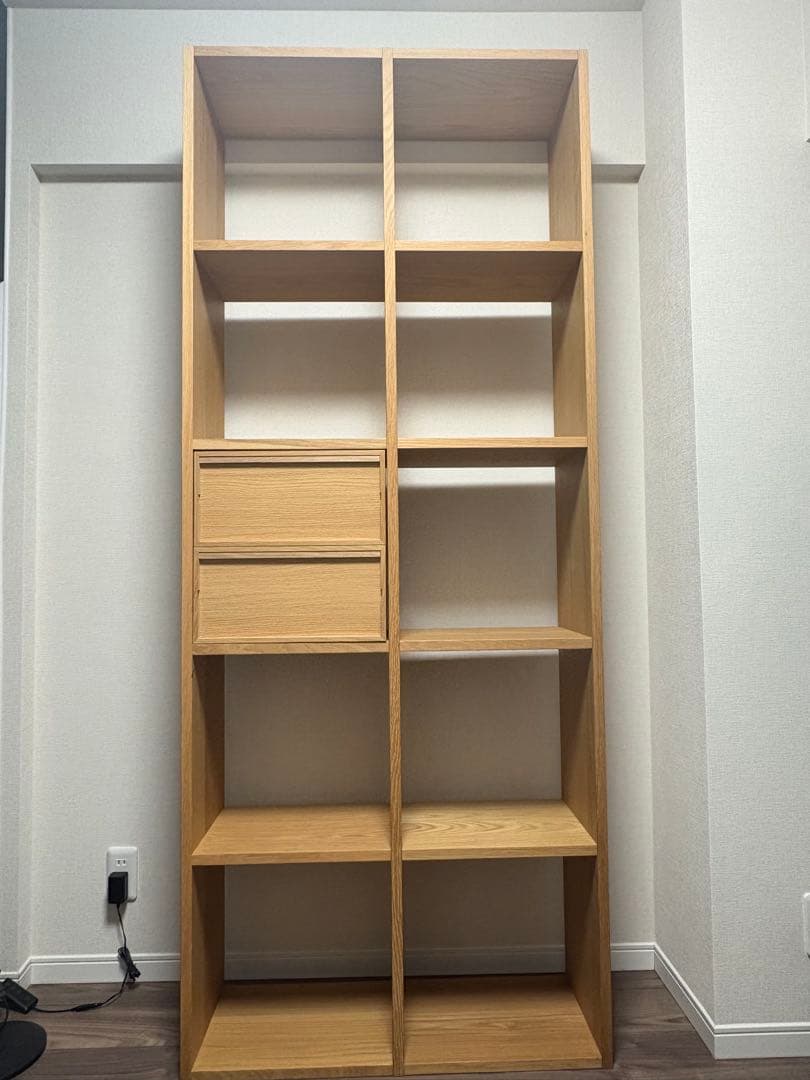 無印良品　スタッキングシェルフセット・５段×２列・オーク材　チェスト付き