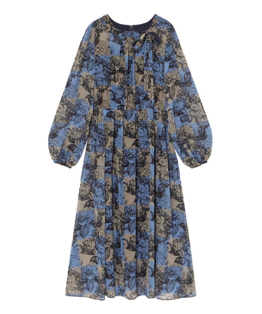 【アナイ】チェックフラワープリントタイ付き ワンピース⭐︎38