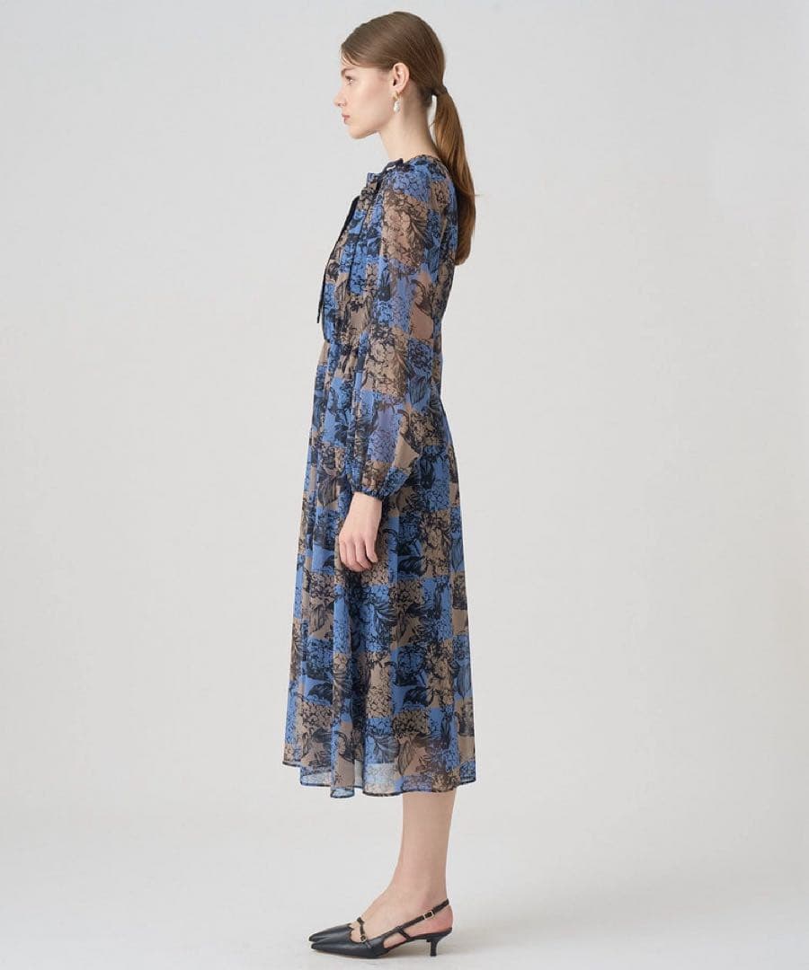 【アナイ】チェックフラワープリントタイ付き ワンピース⭐︎38