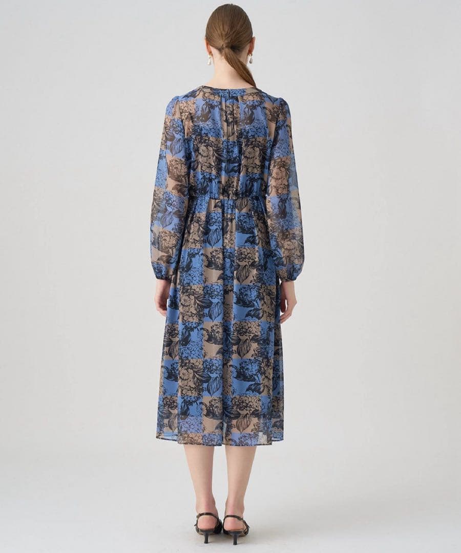 【アナイ】チェックフラワープリントタイ付き ワンピース⭐︎38