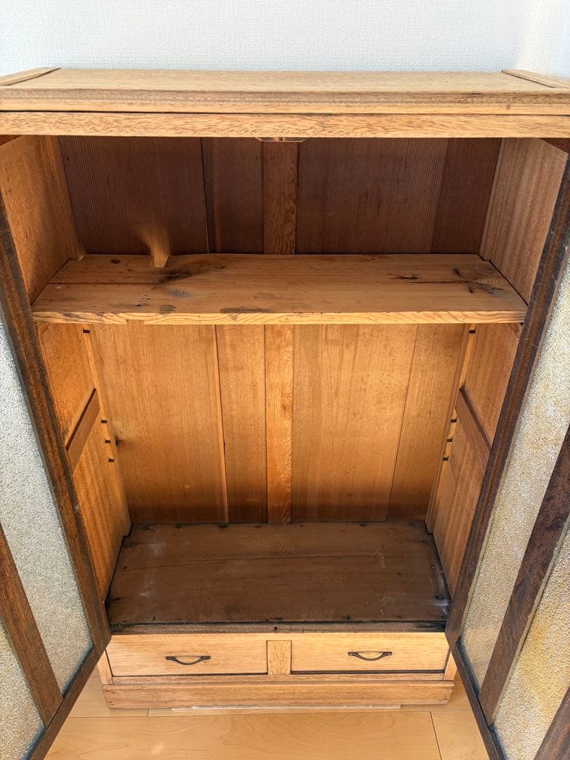 木製ヴィンテージキャビネット アーチガラス扉付き