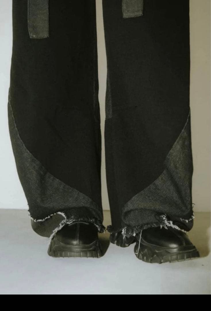 【完売品】Knuth Marf ツーバックルパッチワークデニム 黒　ユニセックス