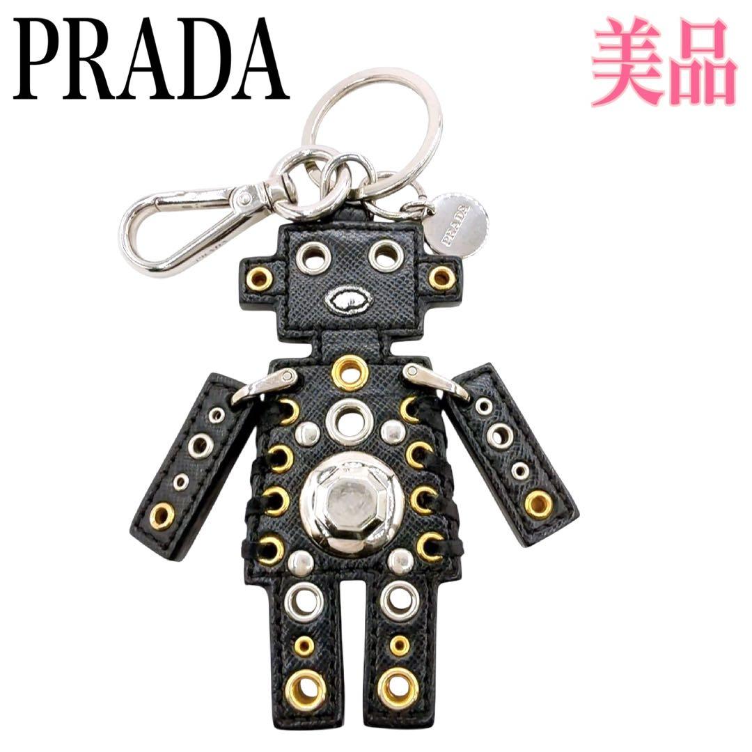 【美品】プラダ ロボット チャーム キーリング キーホルダー レザー ブラック