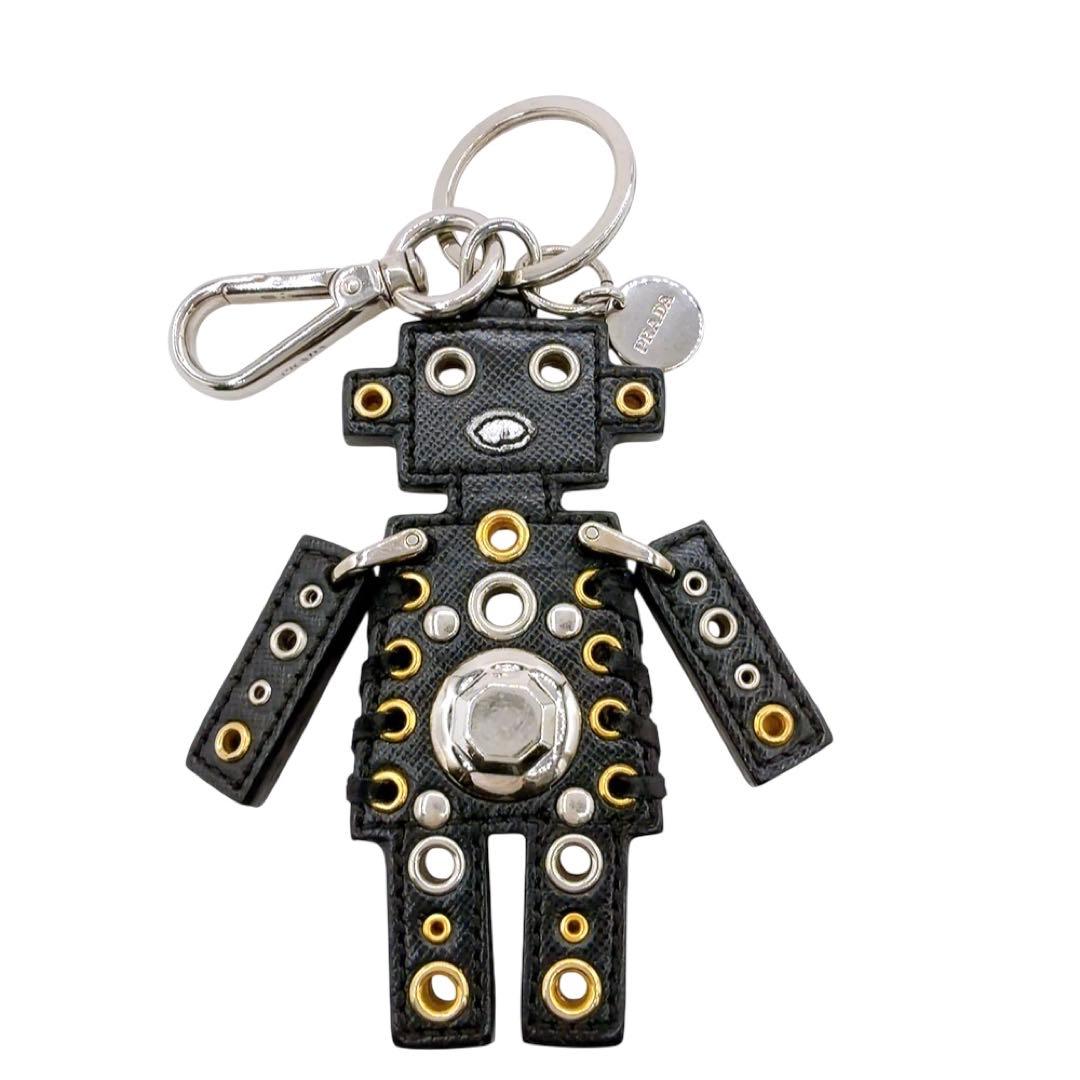 【美品】プラダ ロボット チャーム キーリング キーホルダー レザー ブラック