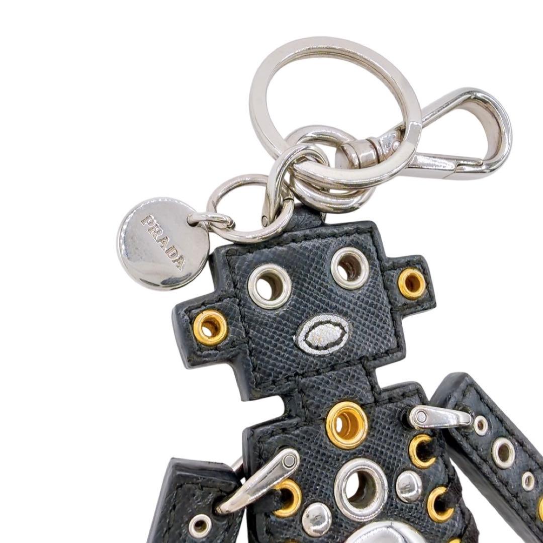 【美品】プラダ ロボット チャーム キーリング キーホルダー レザー ブラック