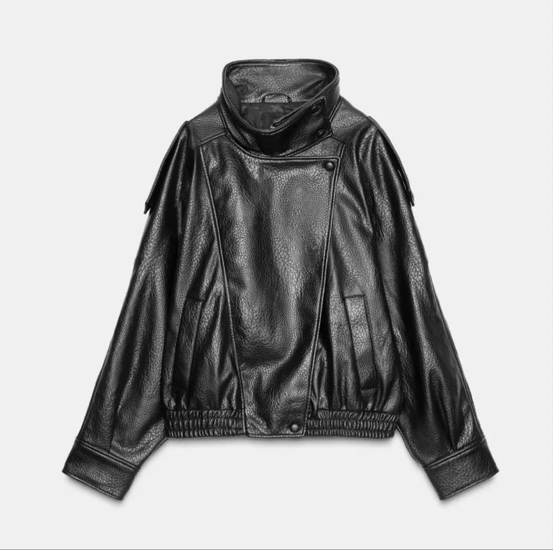 【正規・新品】　ZARA フェイクレザージャケットS ブラック