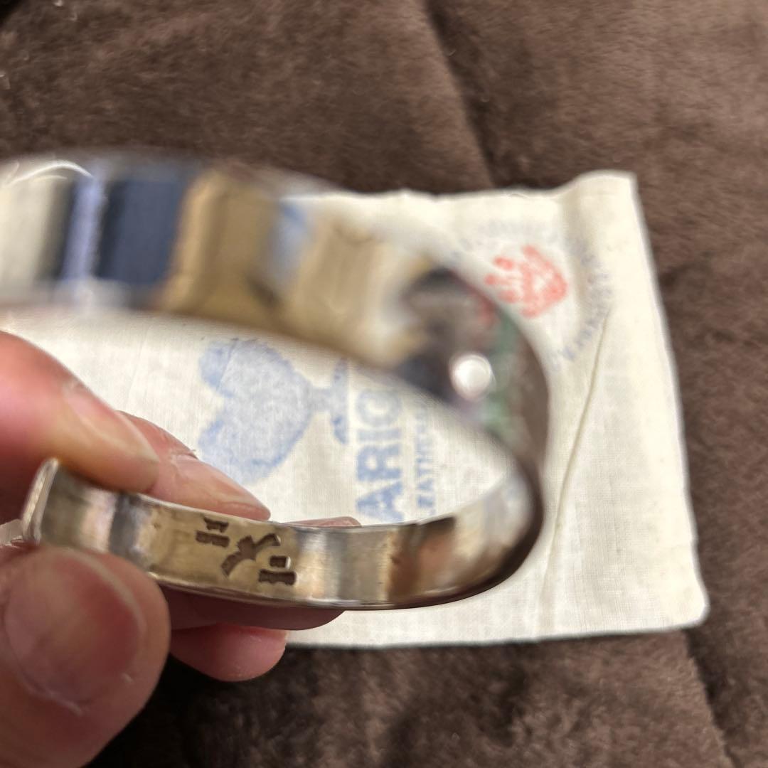 シルバーバングル 太陽と月　シルバー925、ｋ18　手彫り唐草、フェザー　メンズ