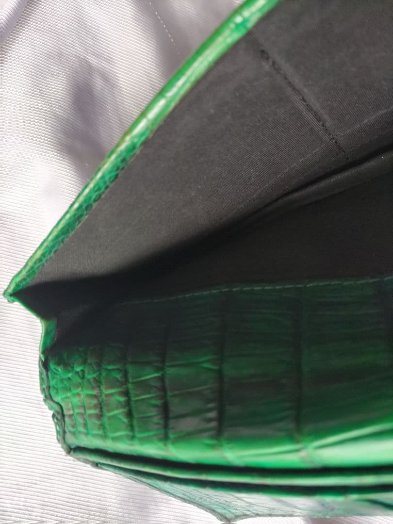 定価11.3万 全面ナイルクロコダイル 長財布 グリーン革芸人日本製