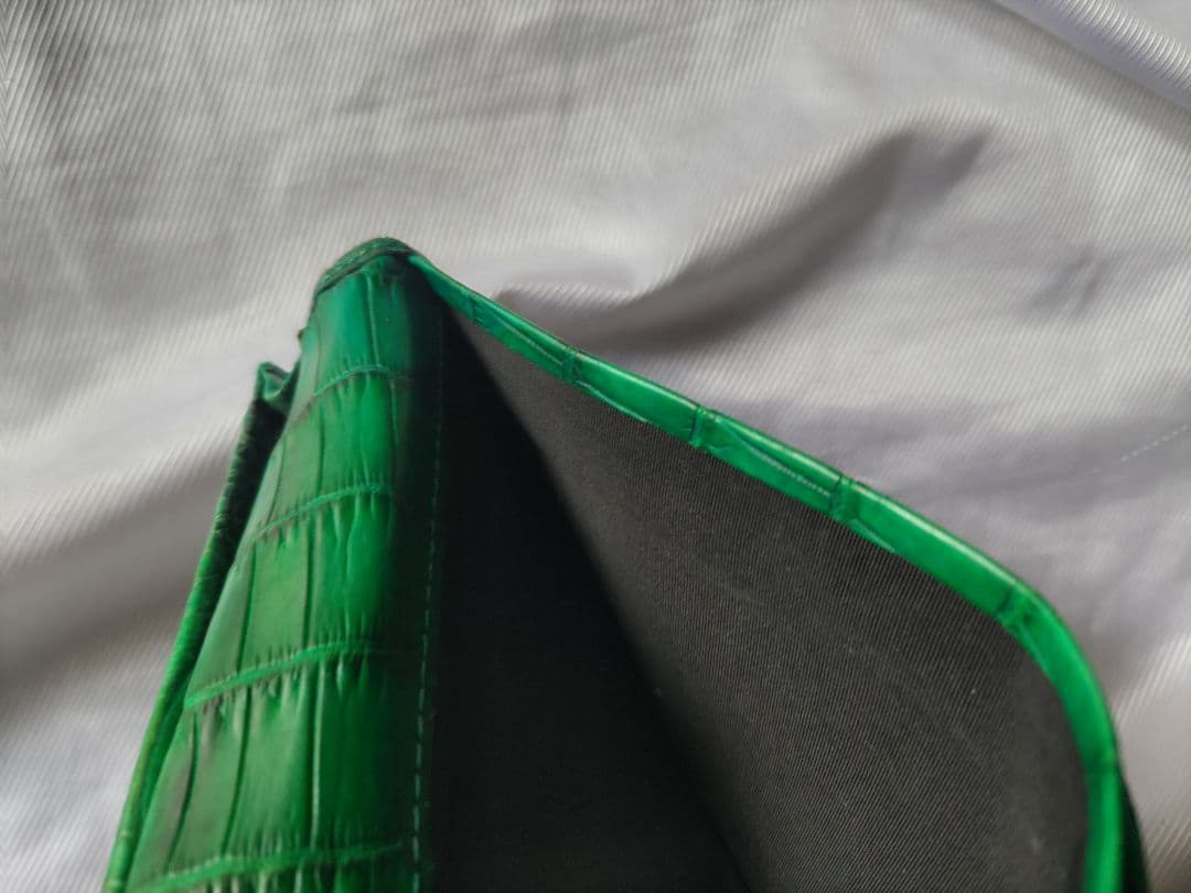 定価11.3万 全面ナイルクロコダイル 長財布 グリーン革芸人日本製