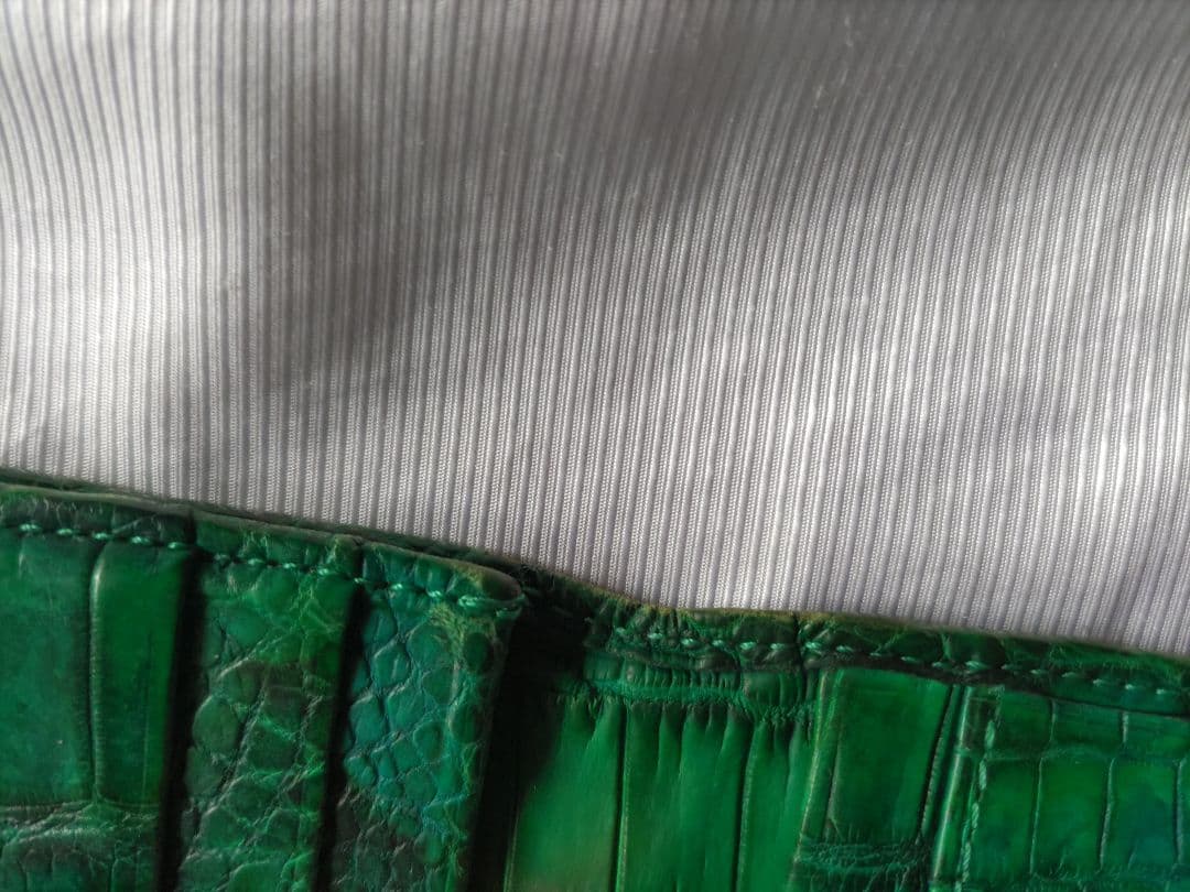 定価11.3万 全面ナイルクロコダイル 長財布 グリーン革芸人日本製