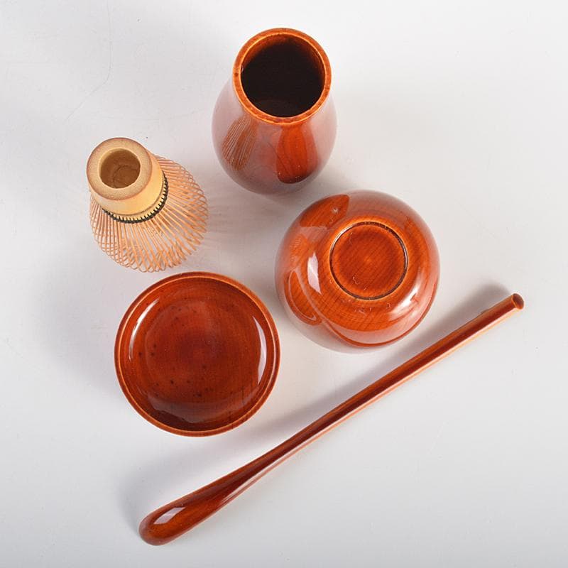 茶道具　飛騨春慶塗　茶箱　茶器揃　茶碗　棗など　五点　一式　共箱　D　R7433