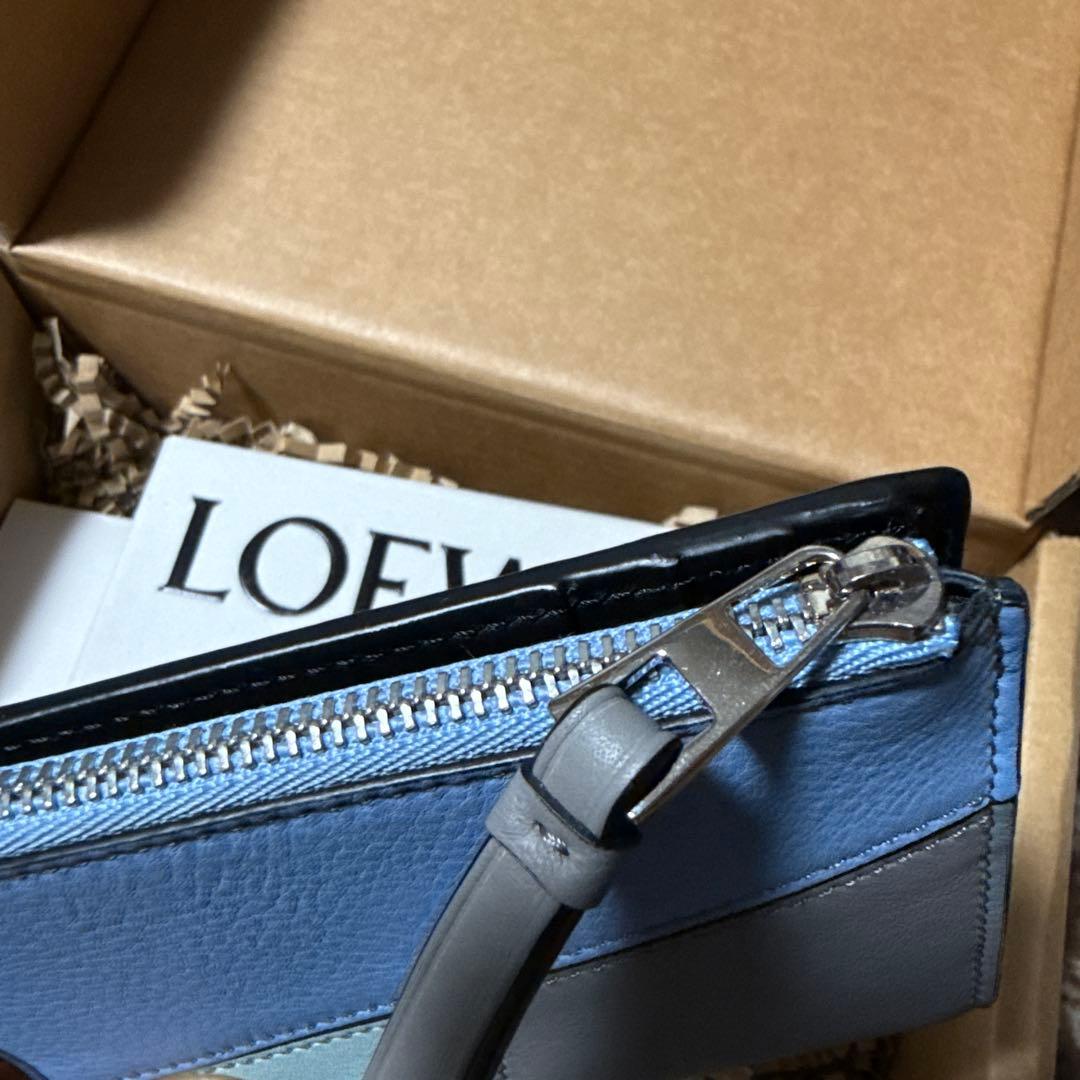 極美品　LOEWE 二つ折り財布 青/グレー/緑