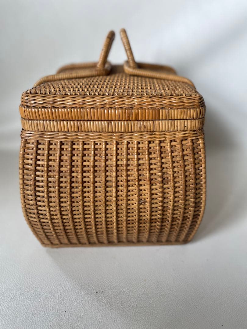 竹細工 竹編み細工 天然素材 手付き バスケット 籠 古民具 当時物 ピクニック
