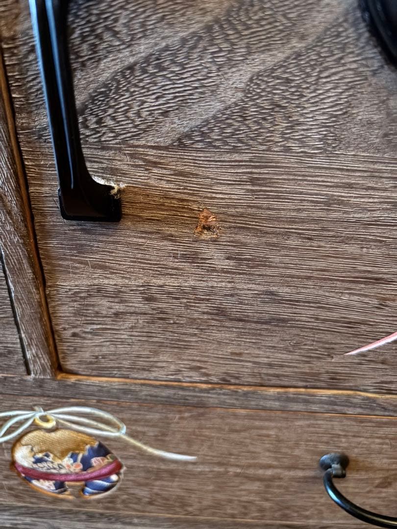 箱長　箪笥　木目込　桐木目込細工　鈴　昭和レトロ　インテリア　訳あり