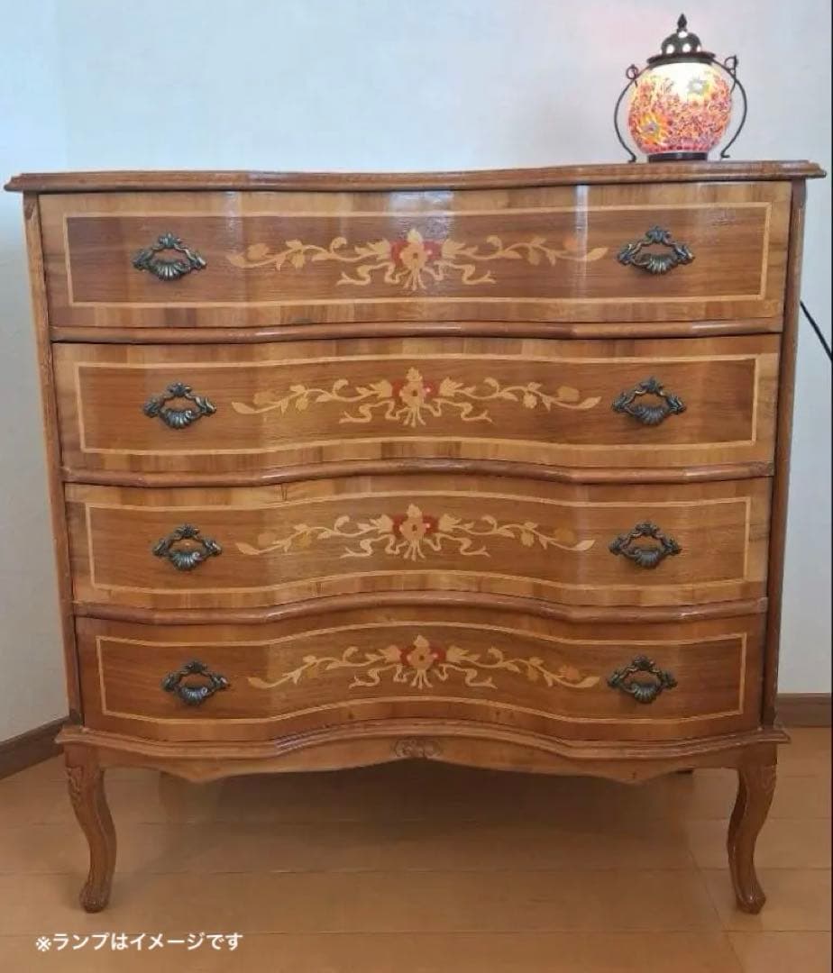 猫脚チェスト 四段タンス　象嵌チェスト　おしゃれインテリア　イタリアン家具