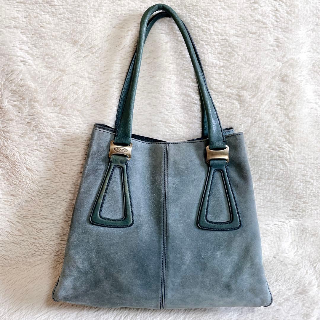 TOD’S トッズ スエード レザー 大容量 トートバッグ 肩がけ ロゴ 金具