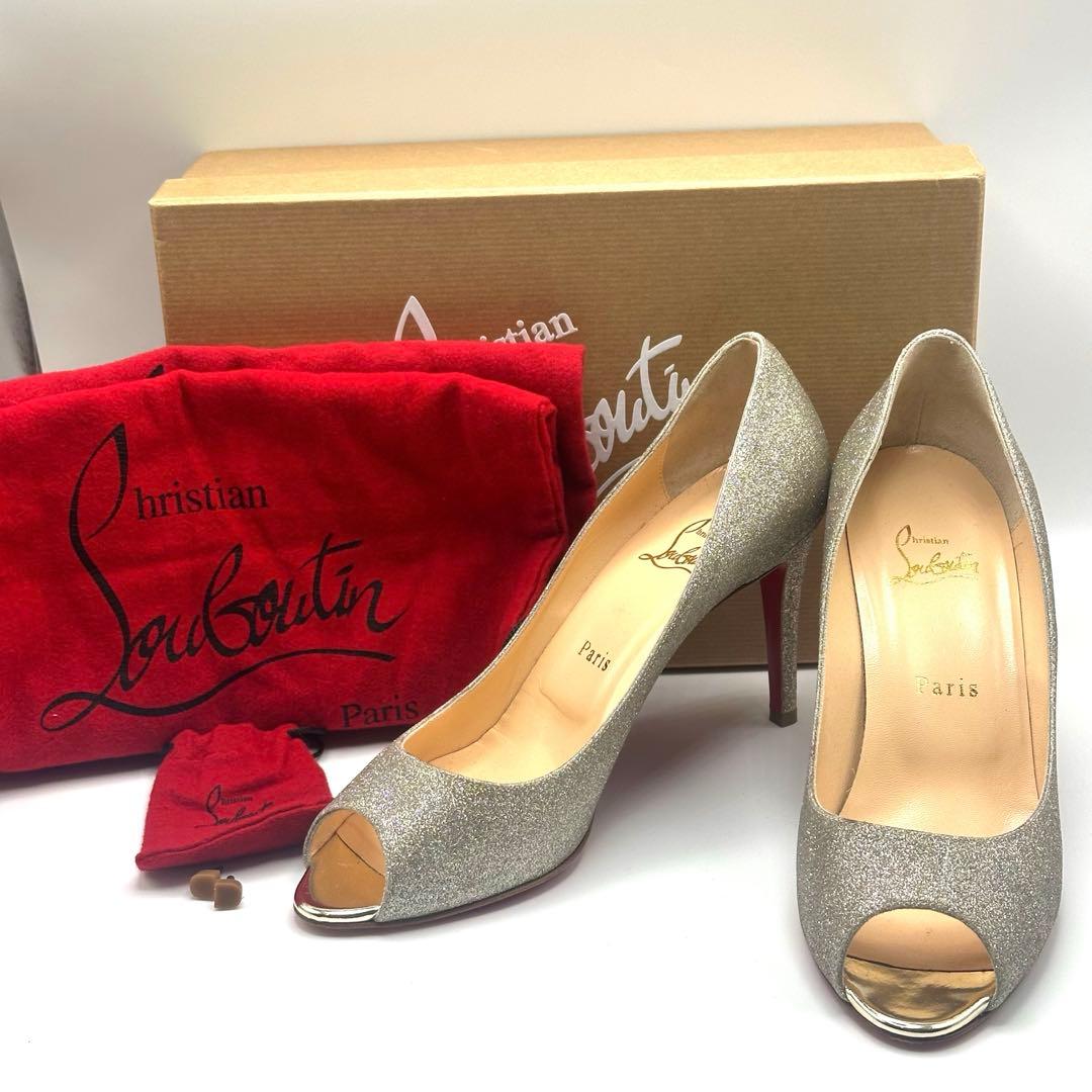 美品　クリスチャン　ルブタン　オープントゥ　グリッター　ハイヒール　25.5cm