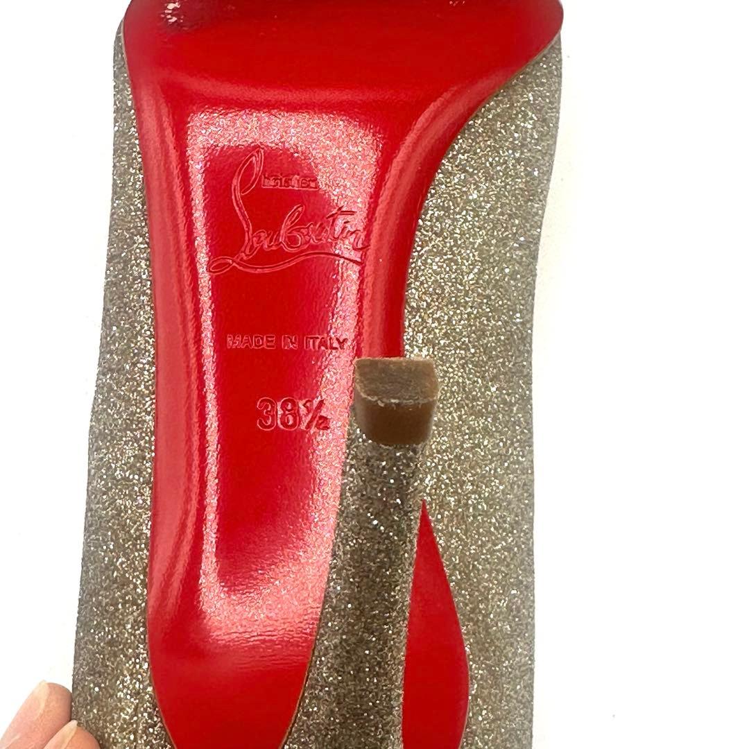 美品　クリスチャン　ルブタン　オープントゥ　グリッター　ハイヒール　25.5cm