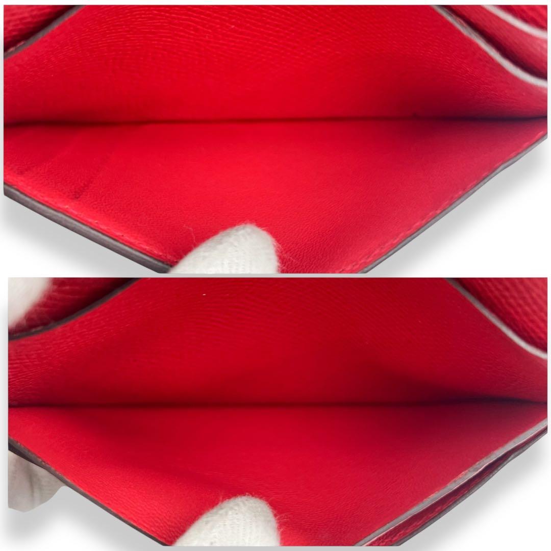 【美品】エルメス　ベアンコンパクト　ヴォーエプソン　コンパクト財布　赤　873