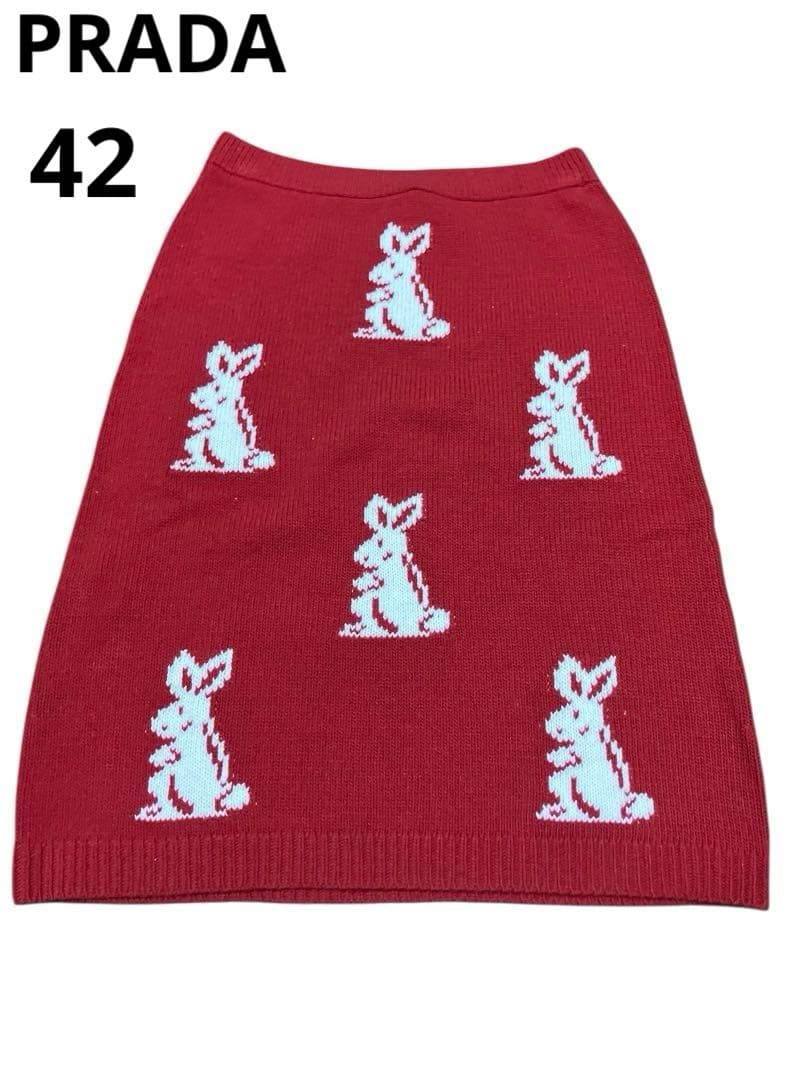 PRADA プラダ 16ss ラビット柄 カシミヤ混ニットスカート　レッド　XL