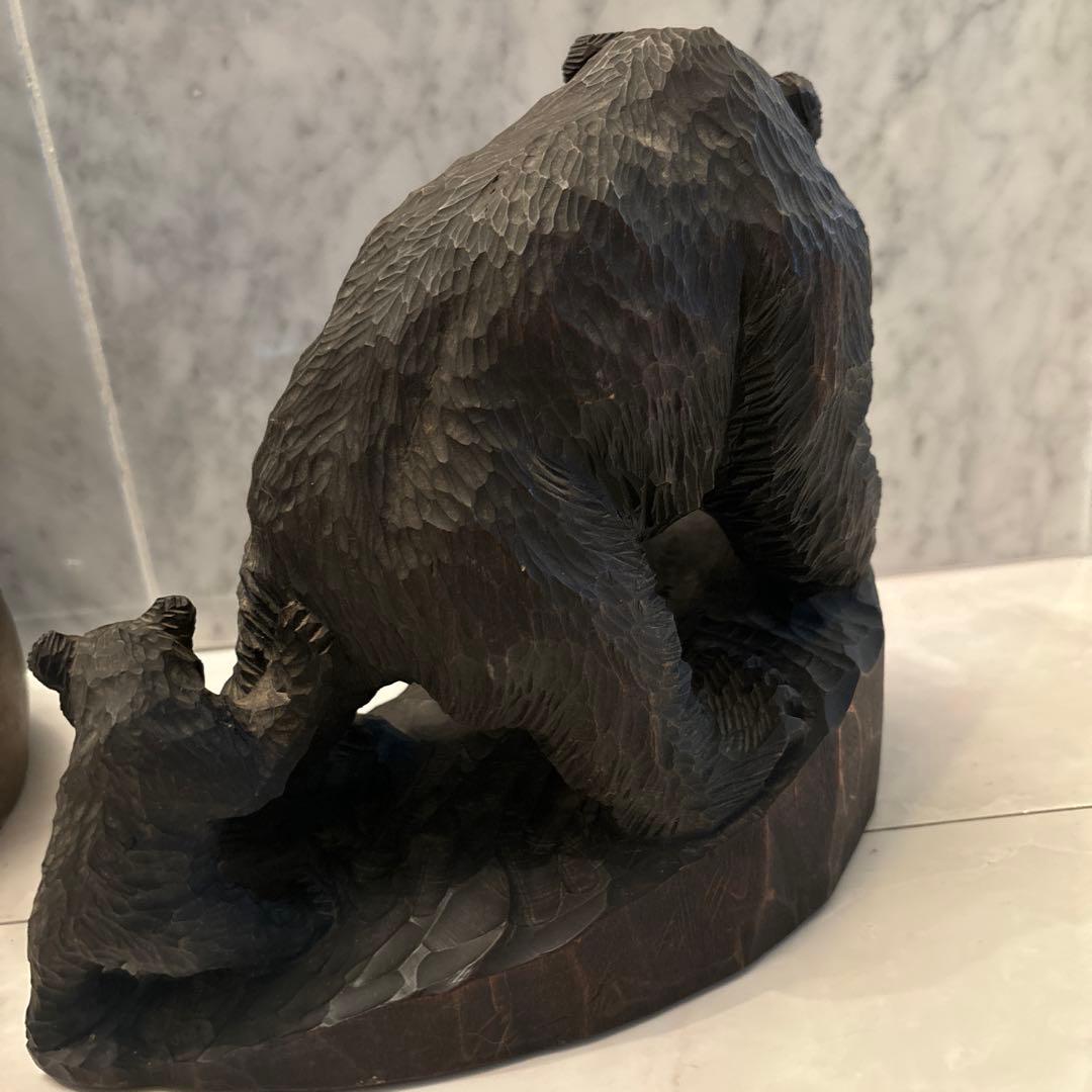 1950-60年代アイヌビンテージ彫りが美しく躍動感がある芸術的なクマ親子の彫刻