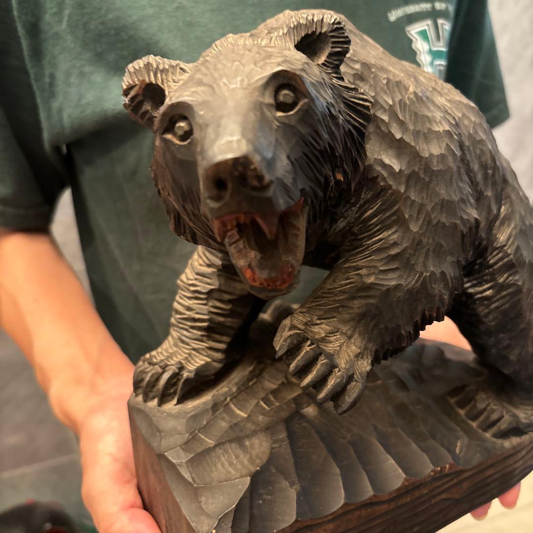 1950-60年代アイヌビンテージ彫りが美しく躍動感がある芸術的なクマ親子の彫刻