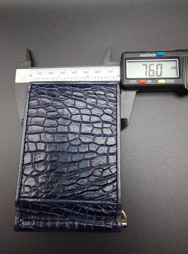 クロコダイル革 マネークリップ 二つ折り財布 本革 ネイビーブルー 薄型 新品