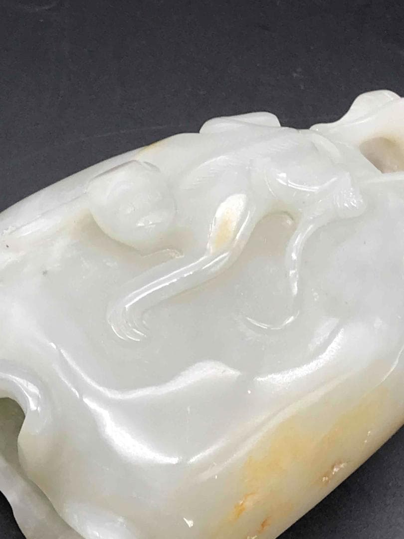 清雍正時代　和田玉 猿と神丹炉和田玉彫り　白玉　古玉石　珍品(F-12)