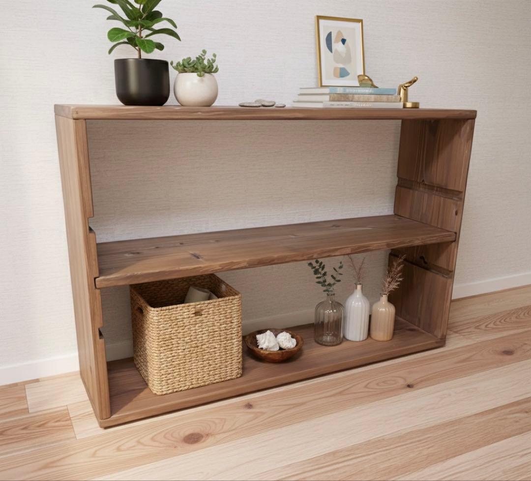 限定価格　オープンシェルフ　溝切り3段　収納　飾り棚　ウォルナット