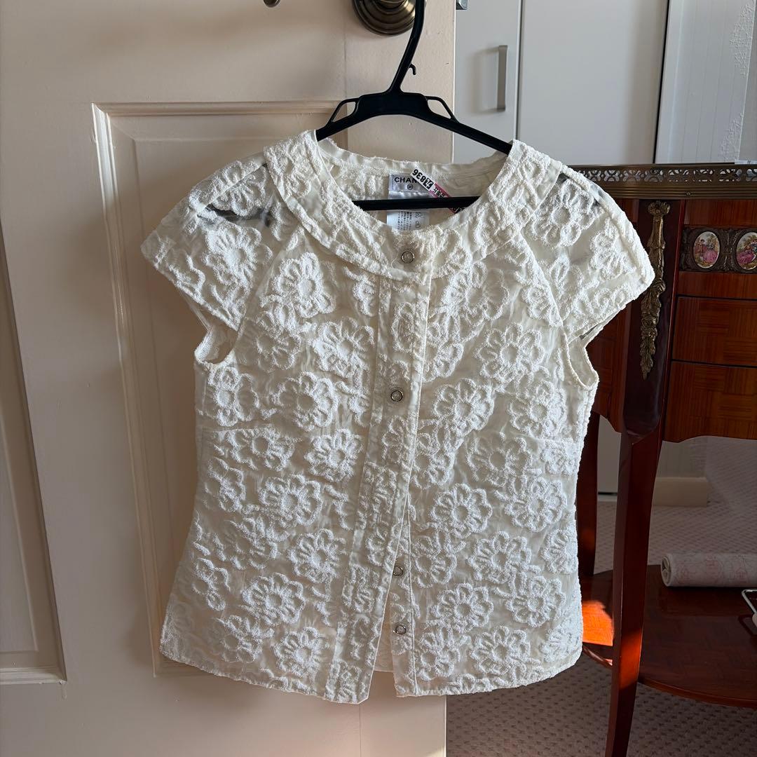 CHANEL 花柄刺繍 半袖シャツ34
