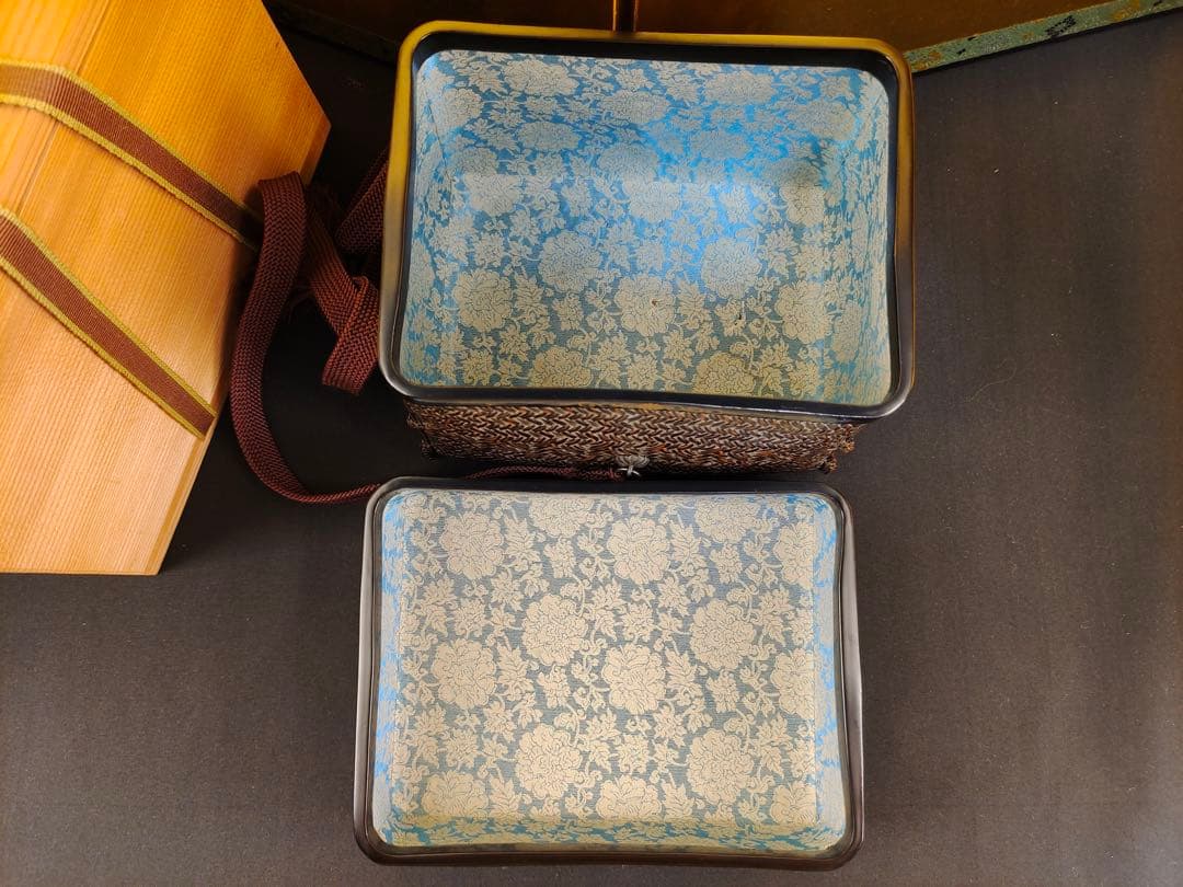 島田竹宝斎　竹工芸作家　竹編御所籠一式揃　茶箱　高級茶籠　茶道具　点前道具　共箱
