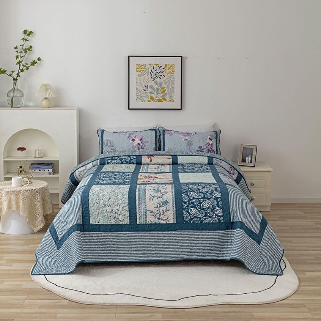 キルトベッドカバー3点セット綿マルチカバー キルティング 273