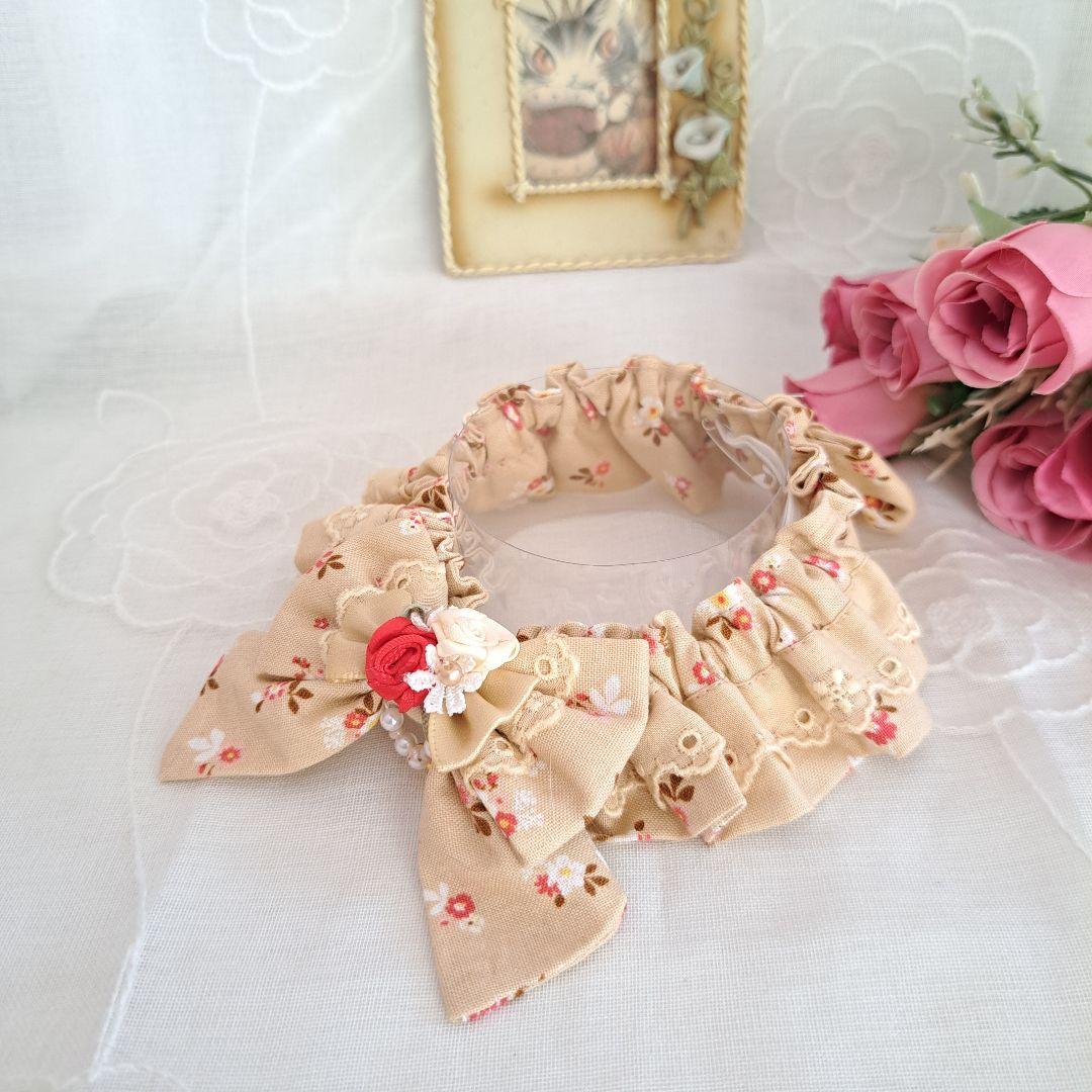 短毛シュシュ(ベージュフラワー)わんちゃん猫ちゃん用