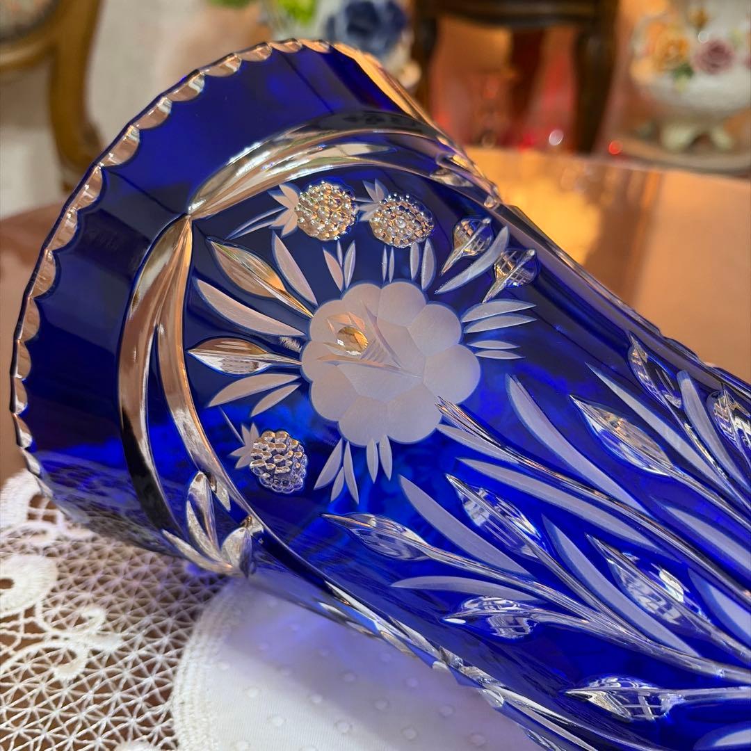 DQESDEN KRISTALL ドイツ製 切子 花瓶 フラワーベース 未使用