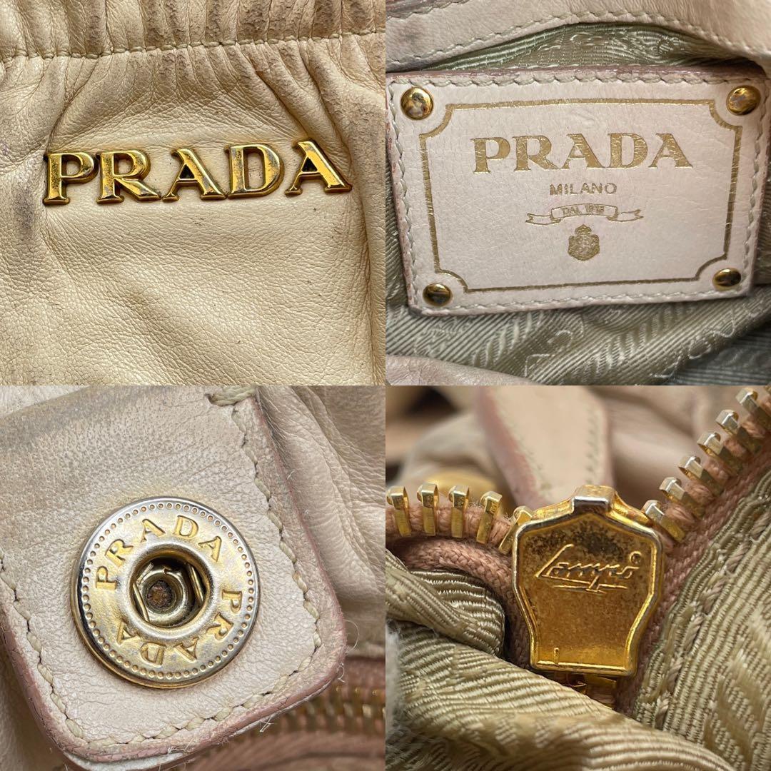 ジャンク特価✨ プラダ ナッパレザー サイドリボン トートバッグ ベージュ